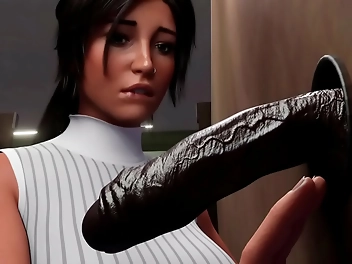 Japanese Glory Hole Busty Slut BBC Blowjob Featuring Lara Croft