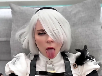 Japanese Cosplay Queen Gets Her Tight Pussy Fucked In All Positions And Takes Cum On Her Face - NieR: