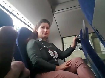 Watch A Sexy Exhibitionist Seduce A MILF To Suck And Jerk His Dick On A Bus!