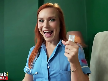 Juicy Redhead Nurse's Shaved Pink Pussy Demands Your Sperm Sample - FAKEhub