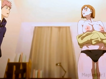 Jap Hottie Nobara Kugisaki Sucks Cock, Jerks Off Tits In Itadori Hentai Anime Magic Battle