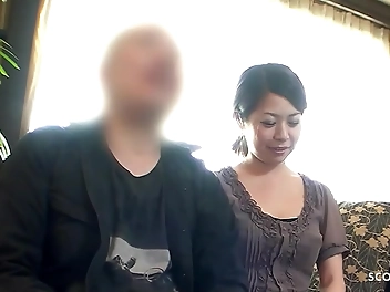 Japanese Couple's Creampie Threeway: Wife Gets Fucked While Husband Watches